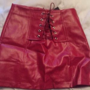 Fashion Nova Red Leather Skirt